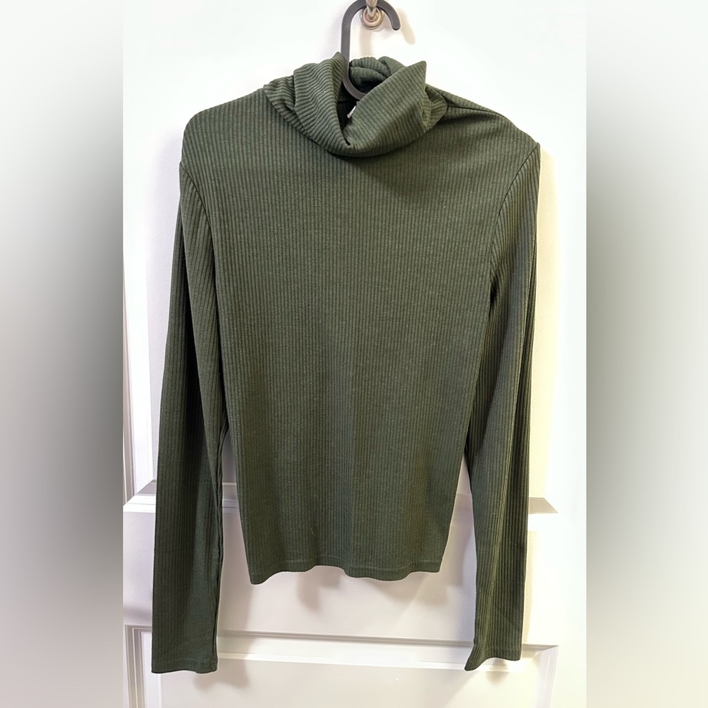 Dark/Army Green Ribbed Thin Turtleneck Top